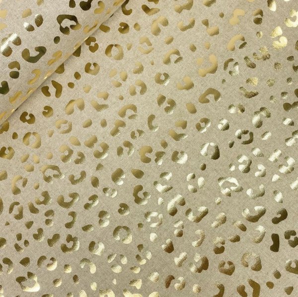 RESTSTÜCK 0,40m !!! - Canvas - Leopard Shine - sand mit gold Glitzer