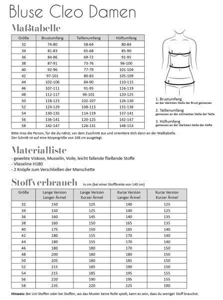 Papierschnittmuster - Bluse Cleo - Damen - Fadenkäfer