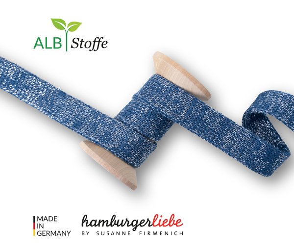 Bio Flachkordel - 2,0 cm - atlantic mit Silber Glitzer - A21 - Sparkle - Albstoffe - Hamburger Liebe