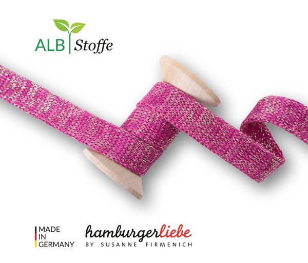Bio Flachkordel - 2,0 cm - ciclamino/ortensia mit Gold Glitzer - A57/55 - Sparkle - Albstoffe - Hamburger Liebe
