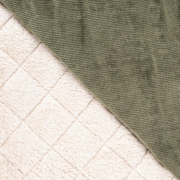 Cord Stepper mit Plüschabseite - Raute - green khaki