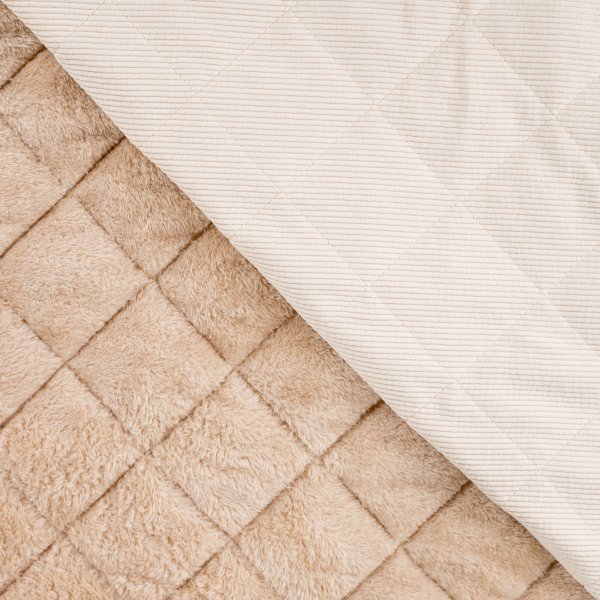 Cord Stepper mit Plüschabseite - Raute - offwhite