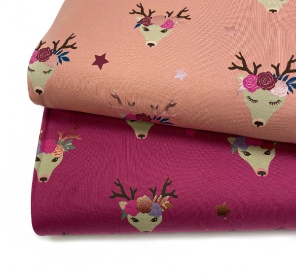 RESTSTÜCK 1,30cm !!! - Jersey - Deers & Stars - altrosa/gold metallic