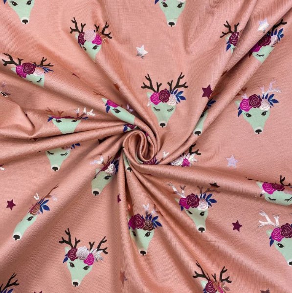 RESTSTÜCK 1,30cm !!! - Jersey - Deers & Stars - altrosa/gold metallic