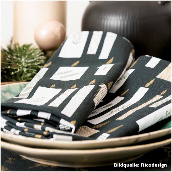Baumwolle - Kerzen - schwarz gold - Nostalgic Christmas - Rico Design