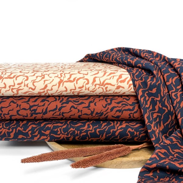 Viskose Stretch - Eleni - navy/rust