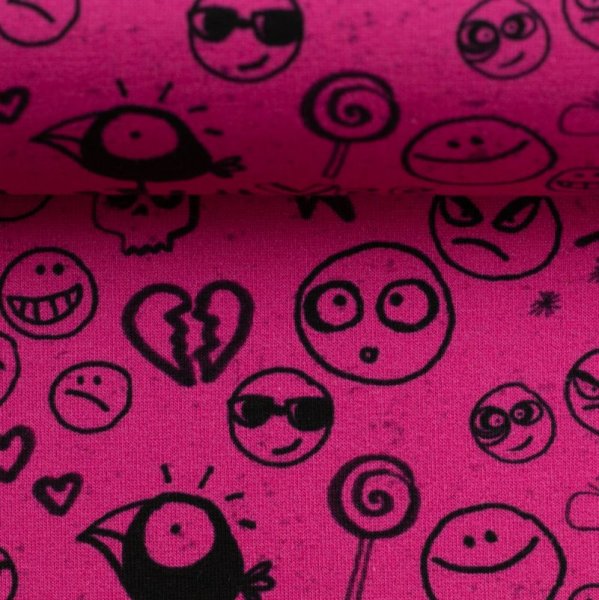 RESTSTÜCK 80cm !!! - French Terry - Emojis - pink - Urban Girl - Swafing by Thorsten Berger