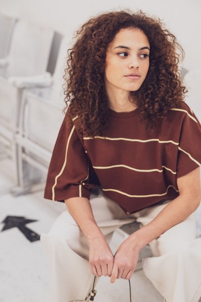 Heavy Single Jersey - Stripes - brown/yellow - Fibremood No. 37