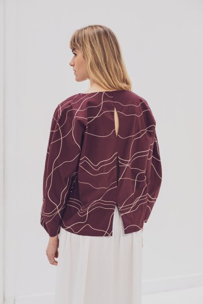 Baumwoll Popeline - Lines - bordeaux/nude - Fibremood No. 37