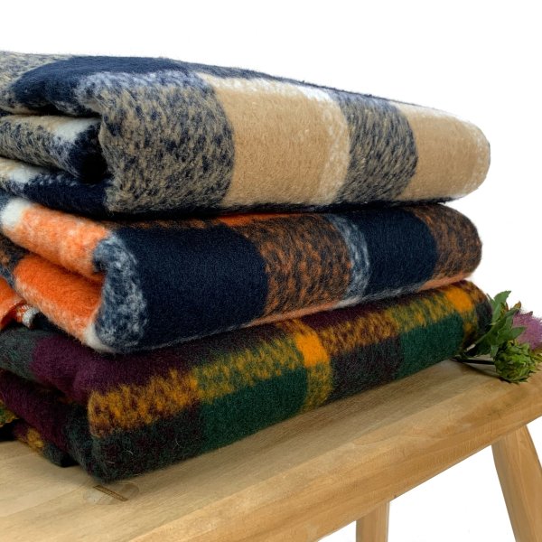 RESTSTÜCK 0,60m !!! - Mantelstoff - Karo Sheffield - orange/blue navy