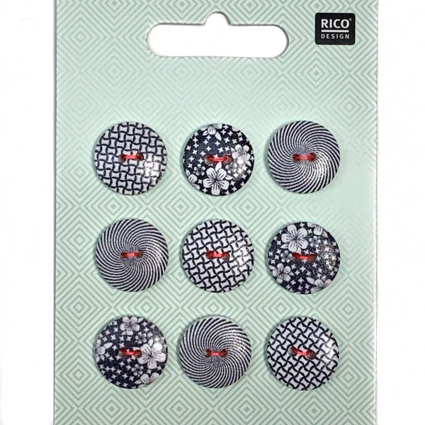 Knopfset 9er - Mustermix - schwarz weiß - 18 mm - Rico Design