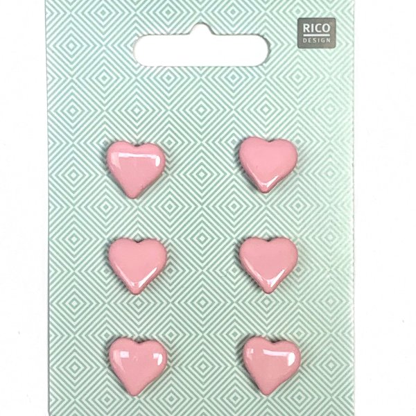 Knopfset 6er - Herzen - rosa - 15 mm - Rico Design