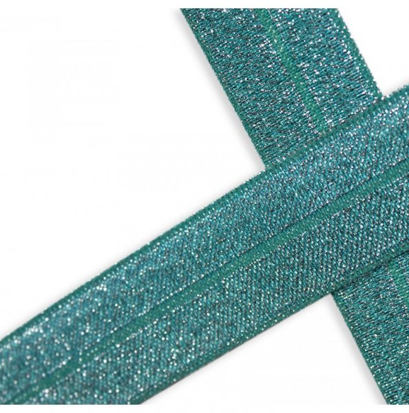 Falzgummi - elastisch - 20mm - emerald Glitzer silber