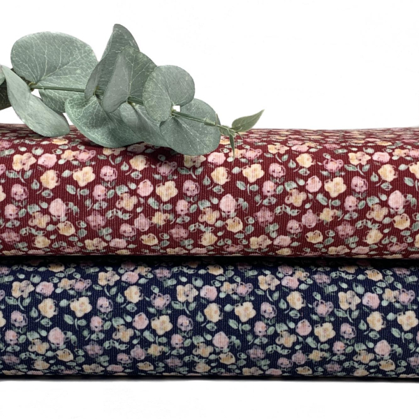 RESTSTÜCK 1,50m !!! - Feincord - Soft Flowers - blue navy