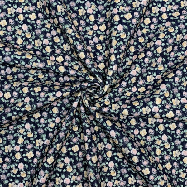 RESTSTÜCK 1,50m !!! - Feincord - Soft Flowers - blue navy