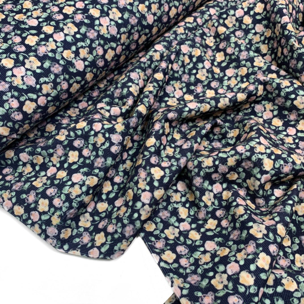 RESTSTÜCK 1,50m !!! - Feincord - Soft Flowers - blue navy