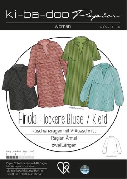 Papierschnittmuster - Finola - lockere Bluse / Tunika - Damen - Kibadoo