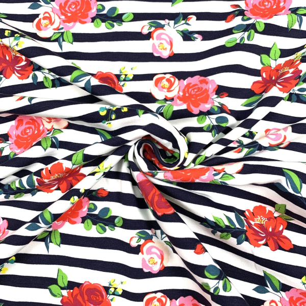 Jersey - Flower Stripe - blue navy