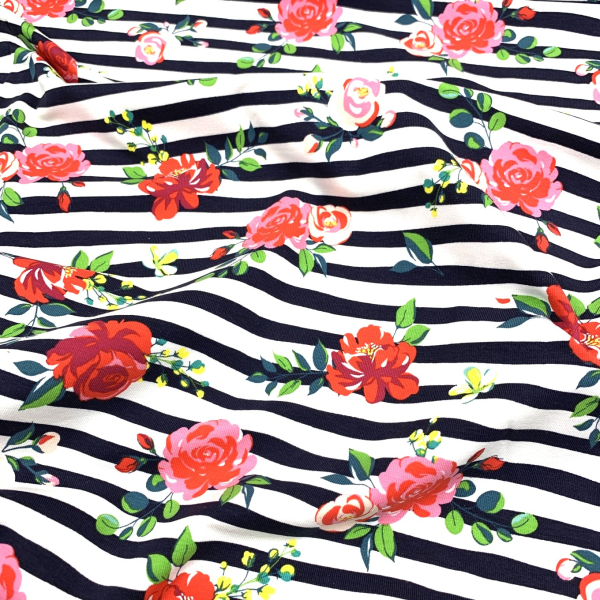 Jersey - Flower Stripe - blue navy