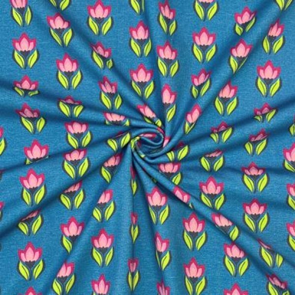 RESTSTÜCK 1m !!! - Jersey - Flower Buds - blau - Peacock Dreams - Birgit Boley