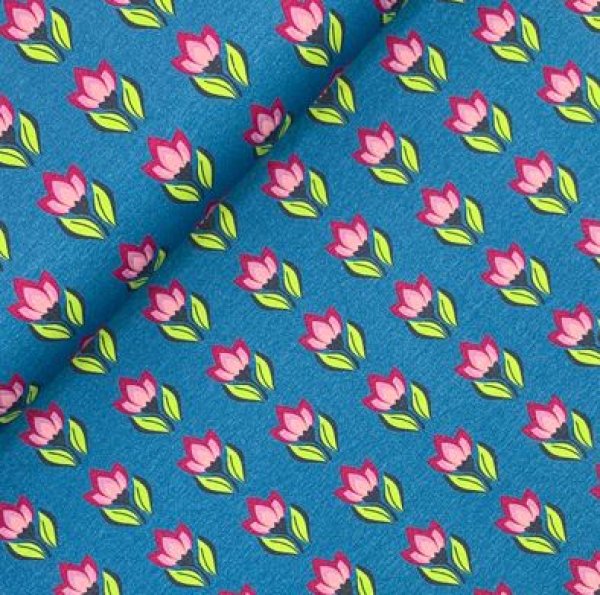 RESTSTÜCK 1m !!! - Jersey - Flower Buds - blau - Peacock Dreams - Birgit Boley