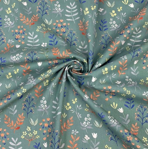 Bio Baumwolle - Flowers Big - dusty green