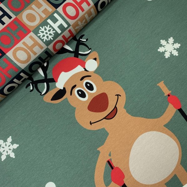 French Terry Panel - Ski Moose - khaki/red