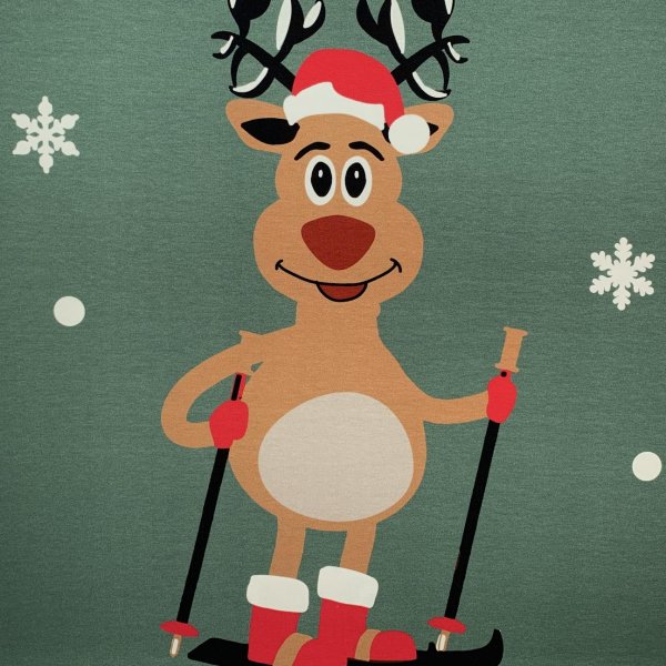 French Terry Panel - Ski Moose - khaki/red