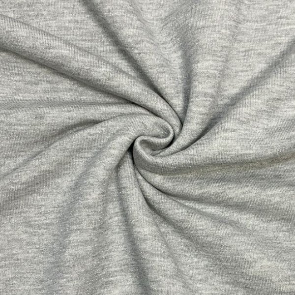 French Terry - brushed - hellgrau melange mit Glitzer