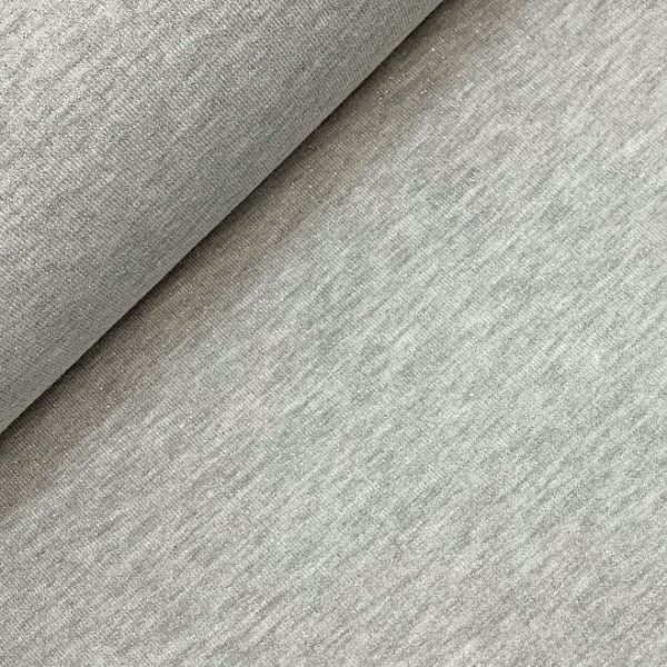 French Terry - brushed - hellgrau melange mit Glitzer