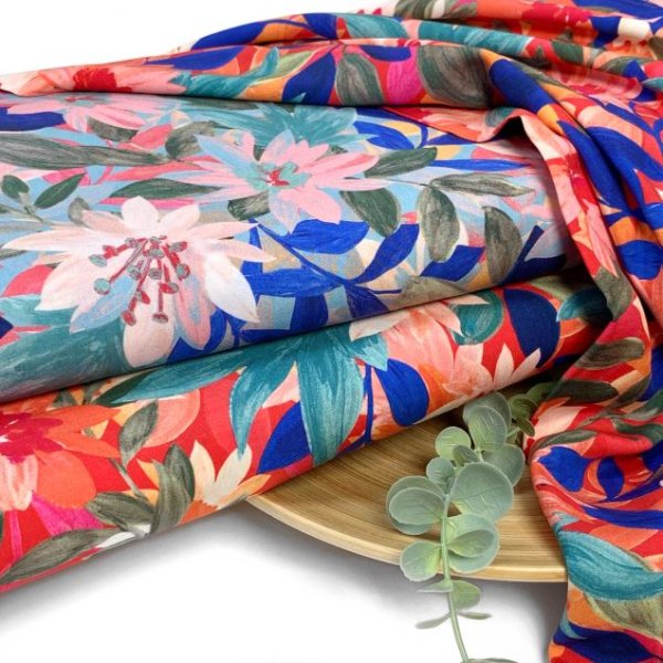 Viskose - Summer Botanical - red