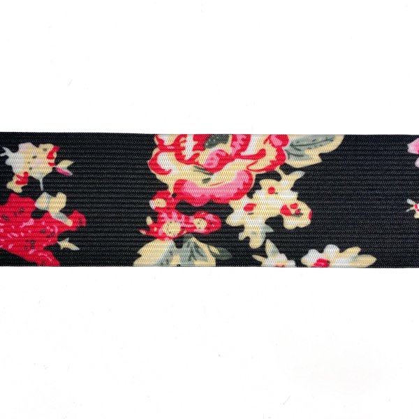 Gummiband - 4cm - Blumen - schwarz