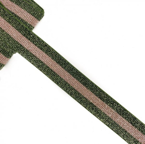 Gummiband - Glitzer - Streifen - rosa/grün - 4cm