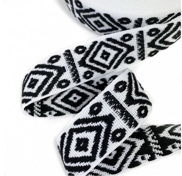 Gurtband - Rhombus & Dots - black/white - 4cm