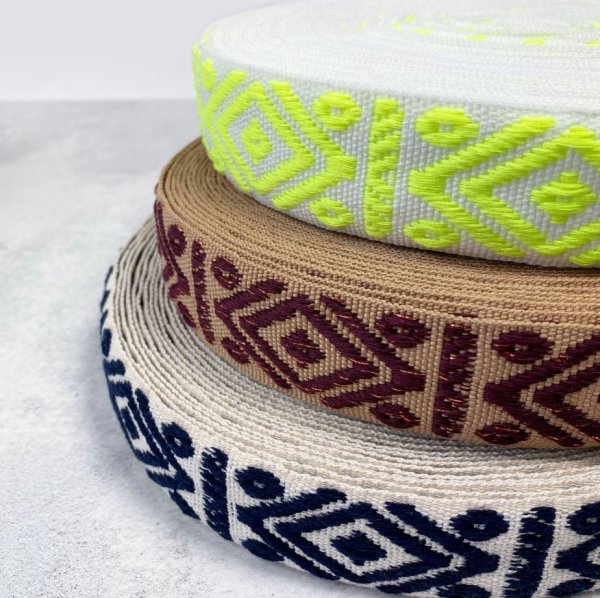 Gurtband - Aztec - 4cm - ecru/black/purple/red