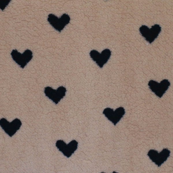 Plüschstoff - Herzchen - beige/schwarz