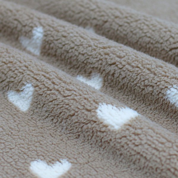 Plüschstoff - Herzchen - beige/ecru