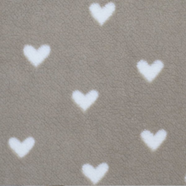 Plüschstoff - Herzchen - beige/ecru