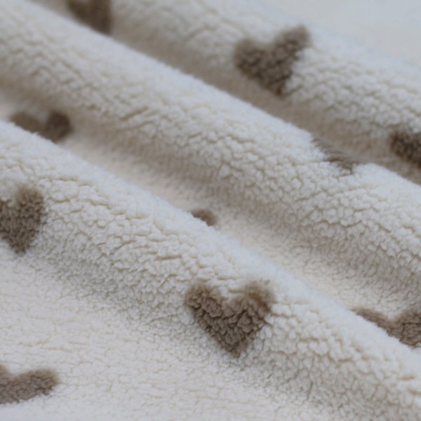 Plüschstoff - Herzchen - ecru/beige
