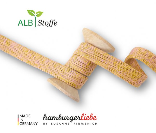 Bio Flachkordel - 1,2 cm -  senf/rosa scuro A73/A03 - Bliss - Albstoffe - Hamburger Liebe