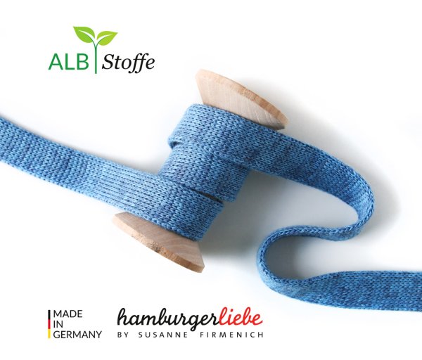 Bio Flachkordel - 2,0 cm - jeans-melange/azzuro - A33/A79 - Albstoffe - Hamburger Liebe
