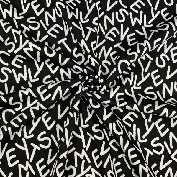 RESTSTÜCK 2,20m !!! - Viskose Jacquard Jersey - Freddy Letters - white black