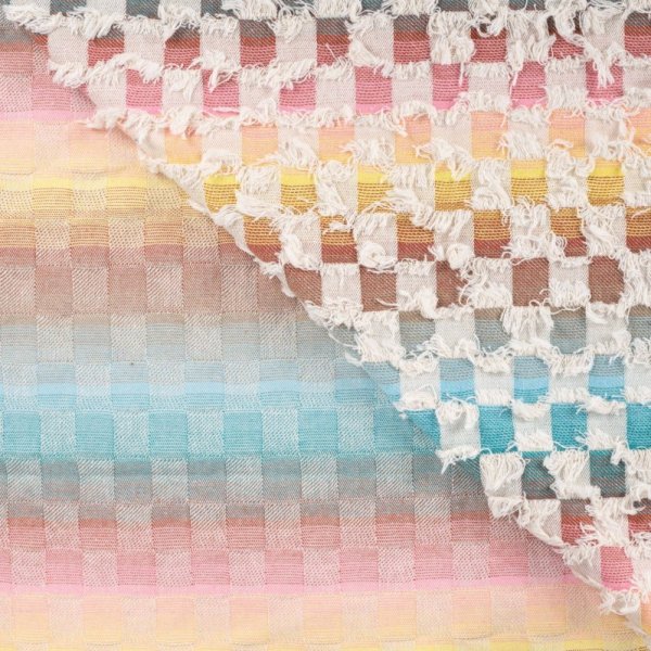 Jeansstoff - Fancy Check - aqua/ecru/cognac