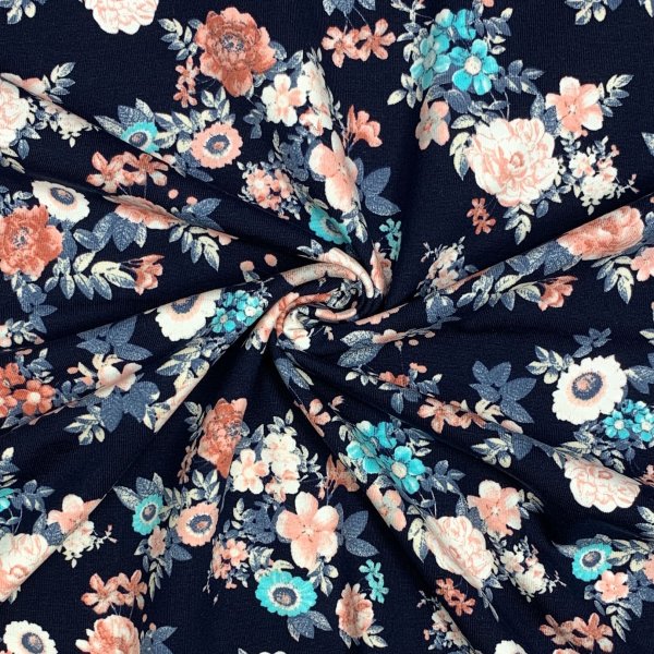Jersey - Blumen klein - dunkelblau