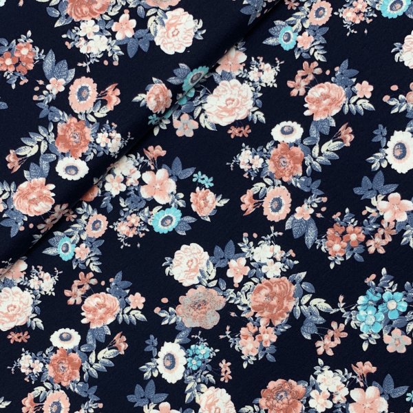 Jersey - Blumen klein - dunkelblau