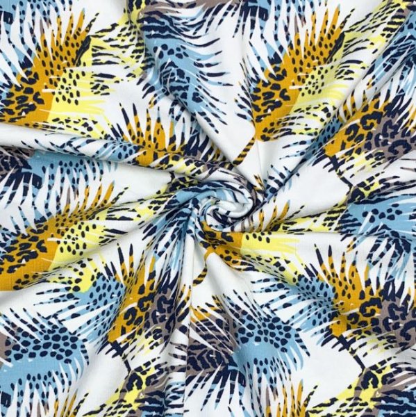 RESTSTÜCK 90cm !!! - Jersey - Colourful Leaves - blue