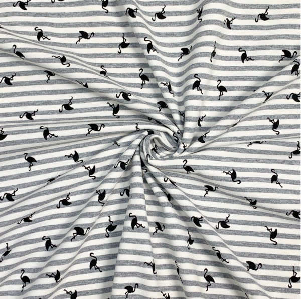 RESTSTÜCK 0,40m !!! - Jersey - Streifen Flamingo - grau/weiß