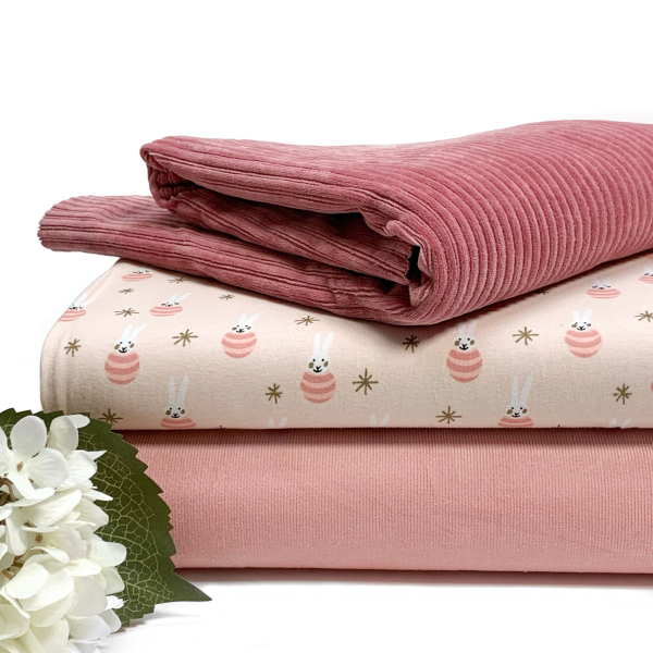 RESTSTÜCK 1,60m !!! - Jersey - Baby - Hase - rosa/gold - Rico Design
