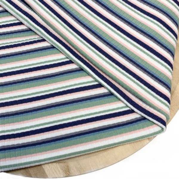 RESTSTÜCK 80cm !!! - Rib Jersey - Lenora - Streifen - blue/green