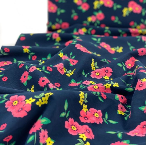 Jersey - Blumen groß - blau - Kombistoff zu Pferdejersey blau